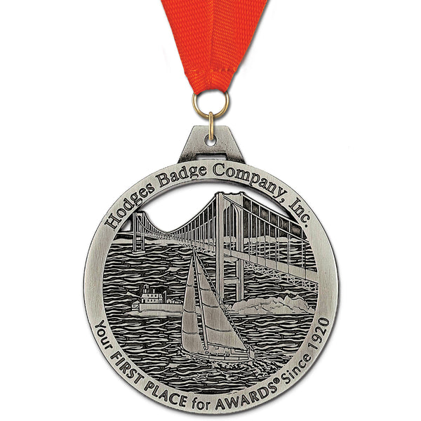 3" HH Custom Award Medal With Grosgrain Neck Ribbon