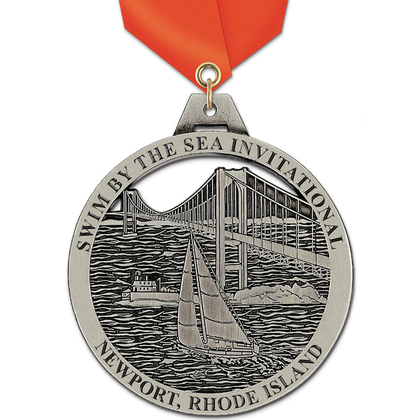 3-1/2" HE Custom Award Medal With Satin Neck Ribbon
