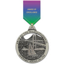3-1/2" Custom HE Award Medal With Specialty Satin Drape Ribbon