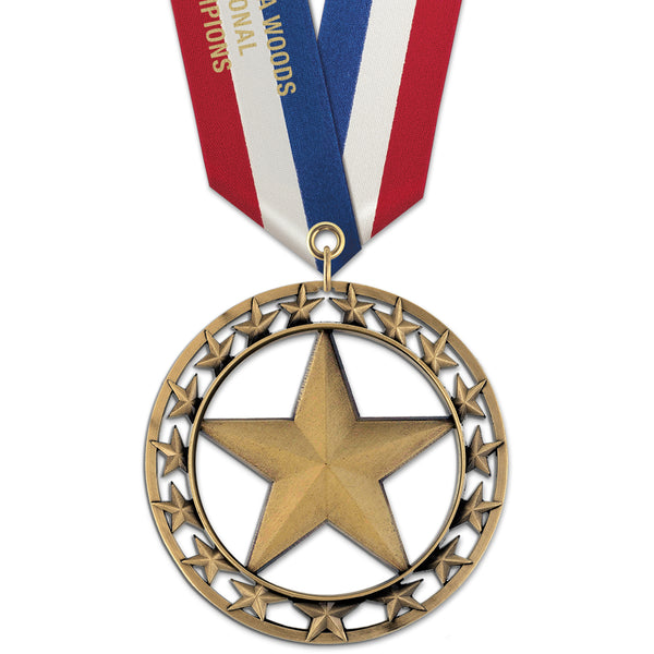 2-3/4" Custom RS Award Medal With Specialty Satin Neck Ribbon