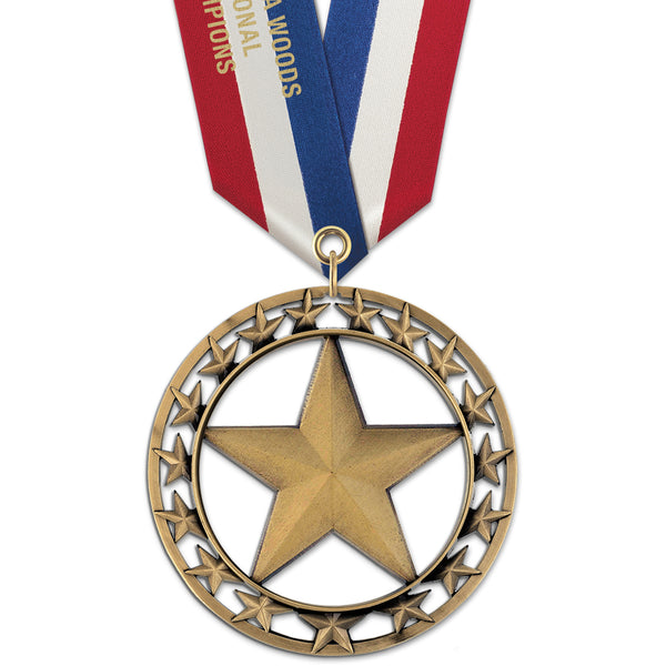 2-3/4" Custom RS Award Medal With Specialty Satin Neck Ribbon.