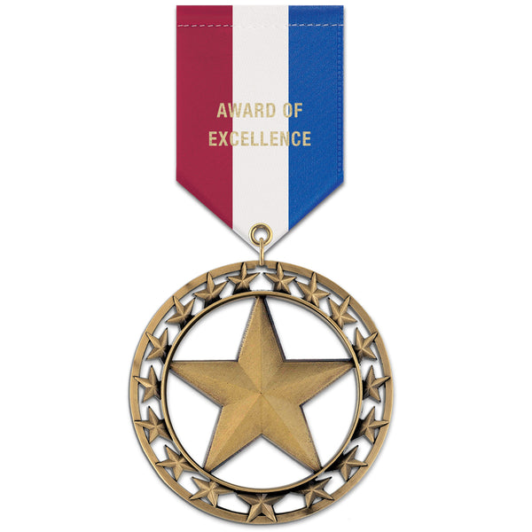 2-3/4" Custom RS Award Medal With Specialty Satin Drape Ribbon