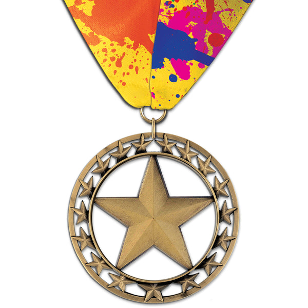2-3/4"  Rising Star Award Medal w/ Custom Millennium Neck Ribbon