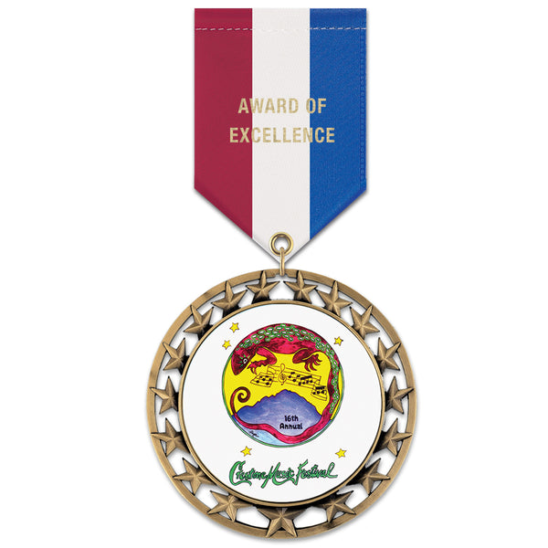 2-3/4" Custom RS14 Award Medal With Specialty Satin Drape Ribbon