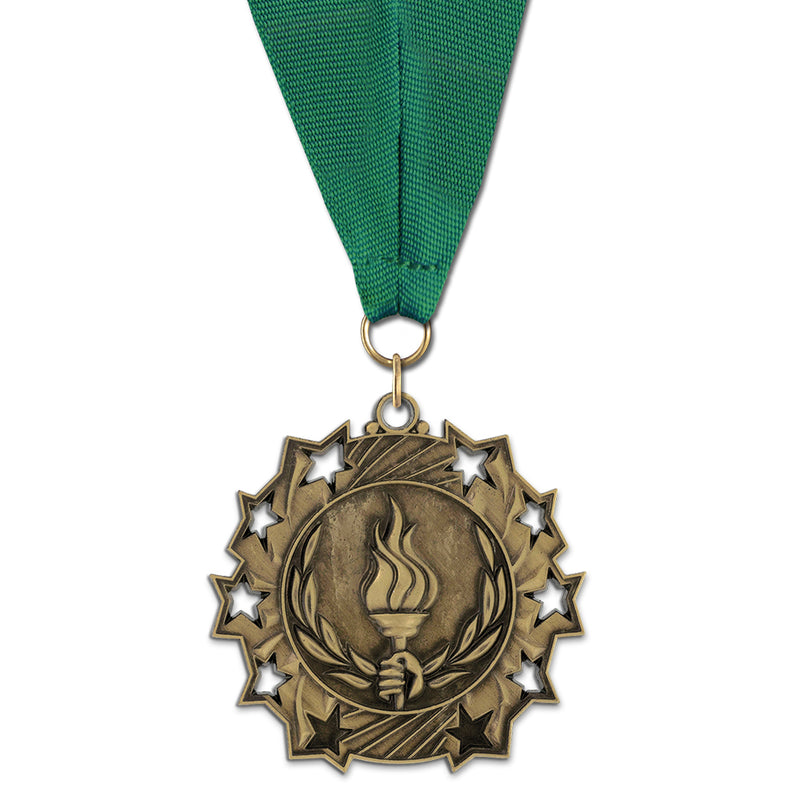 2-1/4" Custom Ten Star Award Medal with Grosgrain Neck Ribbon