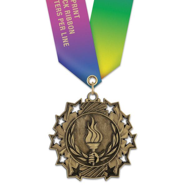 2-1/4" Custom TS Award Medal With Specialty Satin Neck Ribbon