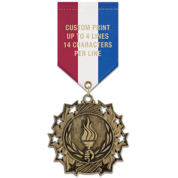 2-1/4" Custom TS Award Medal With Specialty Satin Drape Ribbon