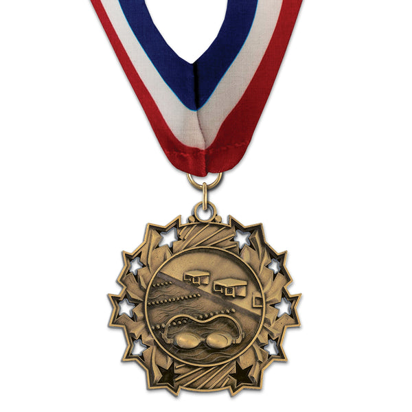 2-1/4" Custom Ten Star Award Medal with Millennium Neck Ribbon
