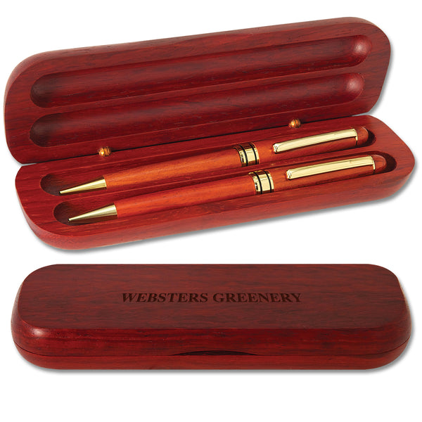 4-1/2" x 3" Rosewood Pen and Pencil Set - Engraved Case