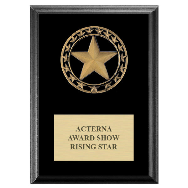 5" x 7" Custom Rising Star Medal Award Plaque - Black Finish