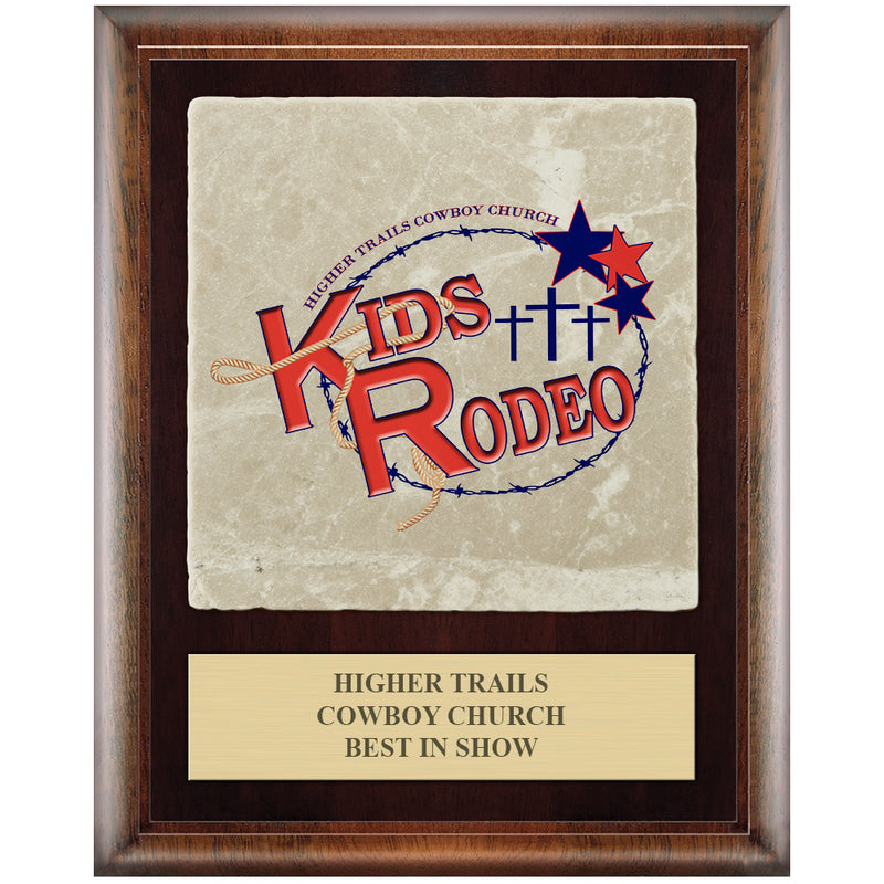 8" x 10"  Full Color Award Plaque - Espresso w/ Tumbled Stone Tile & Engraved Plate