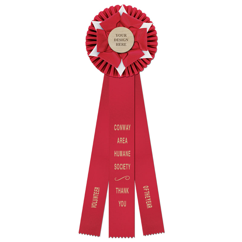 Wheaton 3 Rosette Award Ribbon With 3 Streamer Printing, 6-1/2" Top