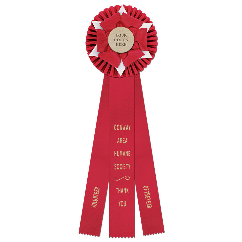 Wheaton 3 Rosette Award Ribbon With 3 Streamer Printing, 6-1/2