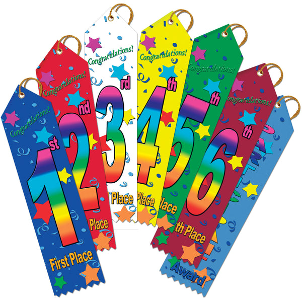 2" X 8" Stock Multicolor Point Top Place Award Ribbon
