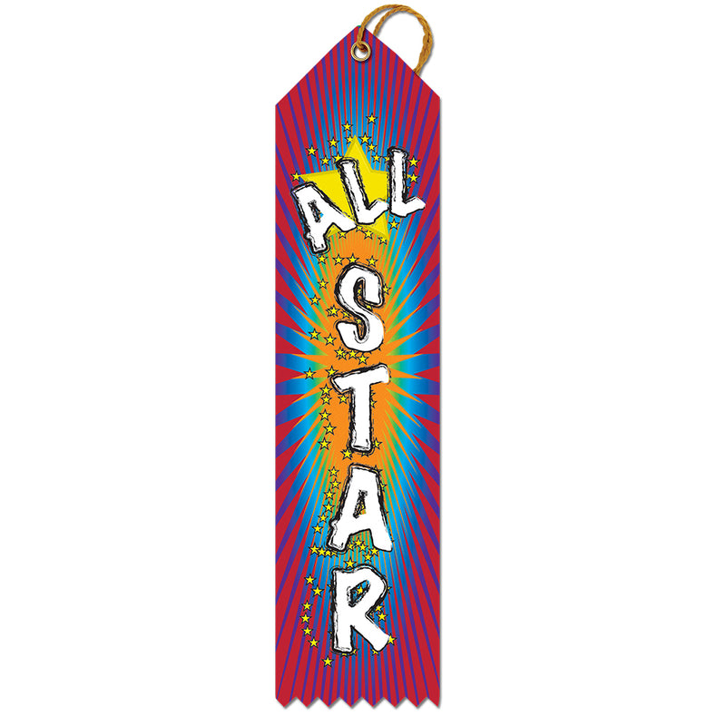 2" X 8" Stock Multicolor Point Top All Star Award Ribbon
