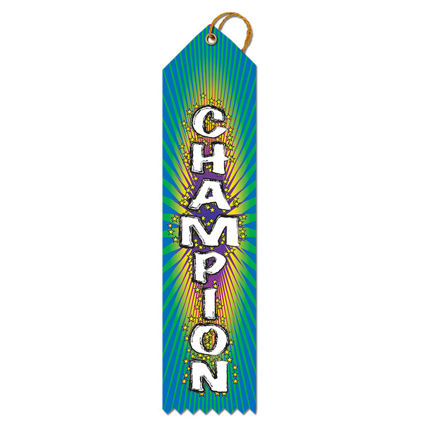 2" X 8" Stock Multicolor Point Top Champion Award Ribbon