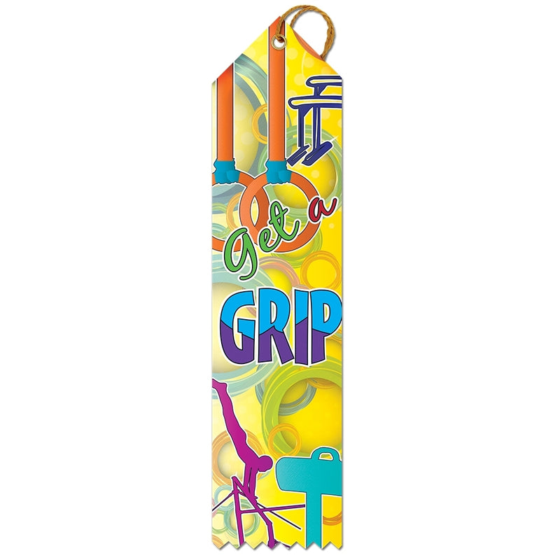 2" X 8" Stock Multicolor Point Top Get A Grip Gymnastics Award Ribbon