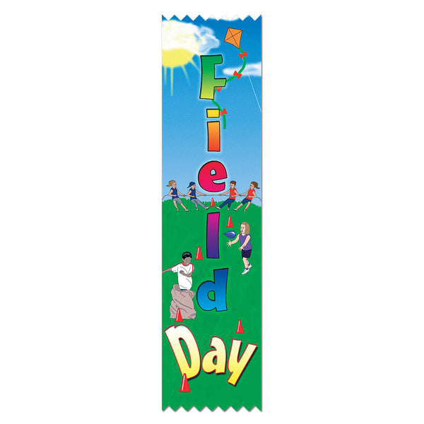2" X 8" Stock Multicolor Pinked Top Field Day Award Ribbon
