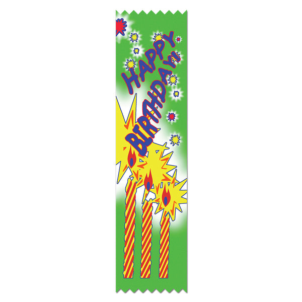 2" X 8" Stock Multicolor Pinked Top Happy Birthday Award Ribbon