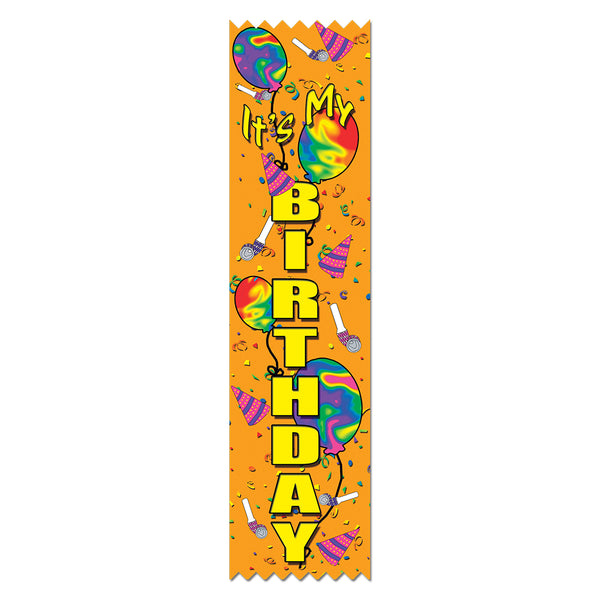 2" X 8" Stock Multicolor Pinked Top It's My Birthday Award Ribbon