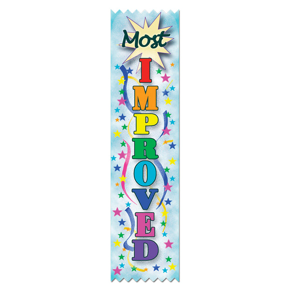 2" X 8" Stock Multicolor Pinked Top Most Improved Award Ribbon