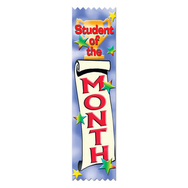 2" X 8" Stock Multicolor Pinked Top Student of the Month Award Ribbon