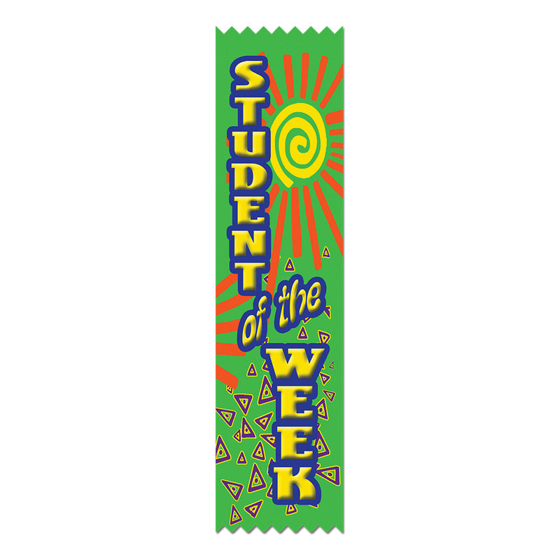 2" X 8" Stock Multicolor Pinked Top Student of the Week Award Ribbon