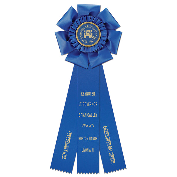 Peerless 3 Rosette Award Ribbon With 3 Streamer Printing, 5-1/2" Top