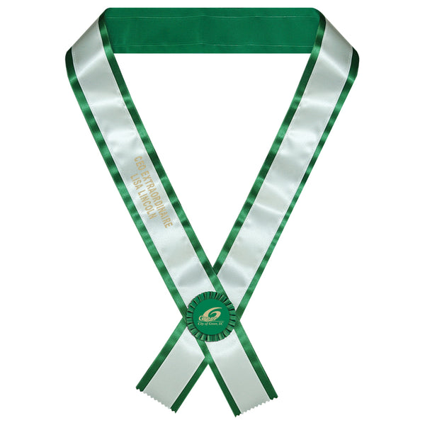 Custom 2 Layer Contestant Award Sash With Rosette 29-42 Letters