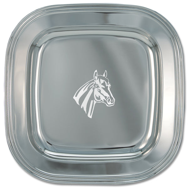 8" Engraved Silver Award Tray With Horse Stock Logo