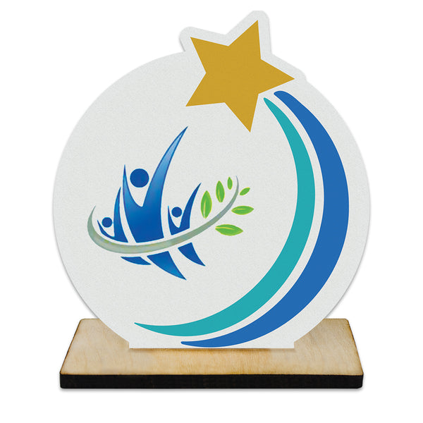 5" Rising Star Shape Birchwood Award Trophy With Natural Birchwood Base