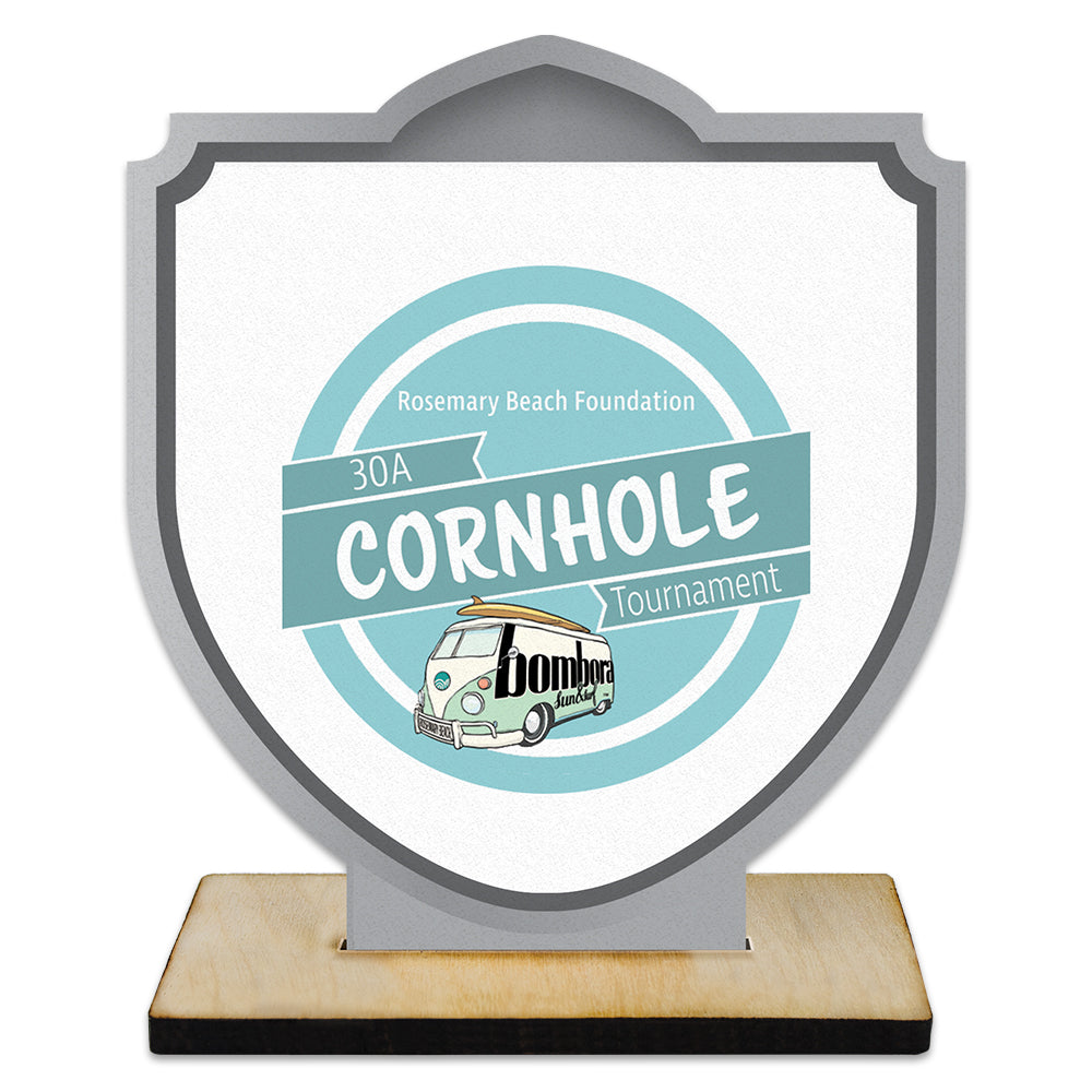 5" Shield Shape Birchwood Award Trophy With Birchwood Base