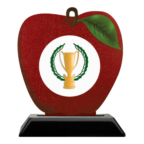 5" Apple Shape Birchwood Award Trophy With Black Base
