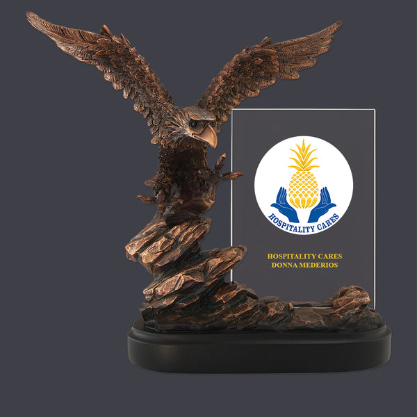 9-1/2" Bronze Resin Eagle With Full Color Printed Glass