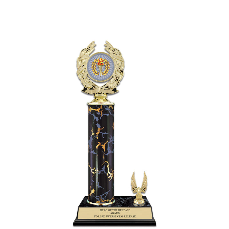 12" Custom Black Faux Marble Award Trophy w/Trim & Insert Top