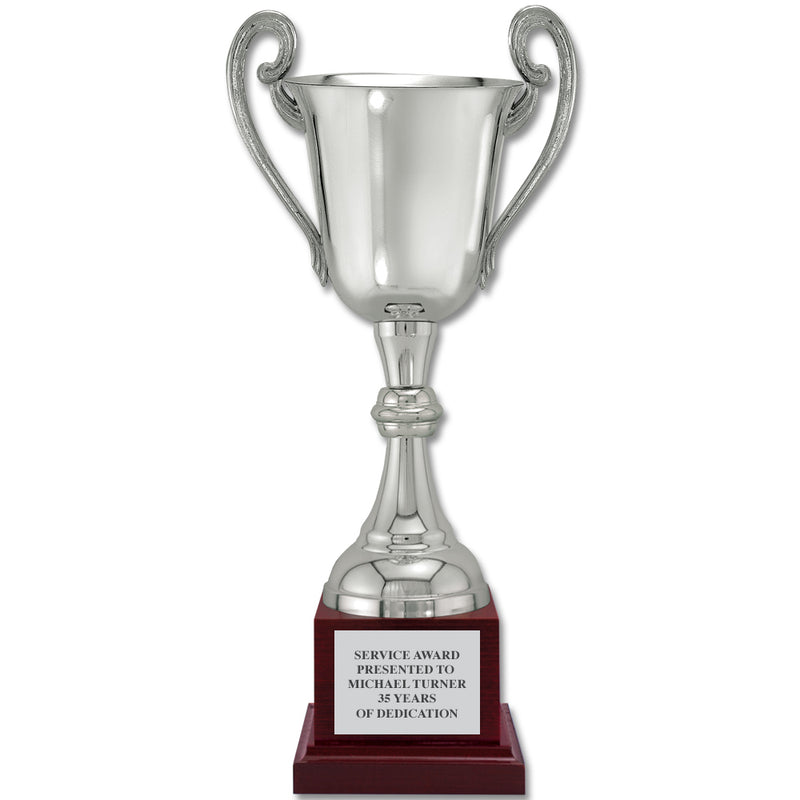 14-1/4" Loving Cup Award Trophy With Cherry Tone Wood Base