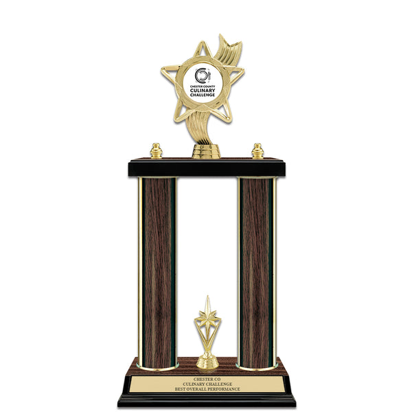 15" Custom Walnut Finished Award Trophy With Trim & Insert Top