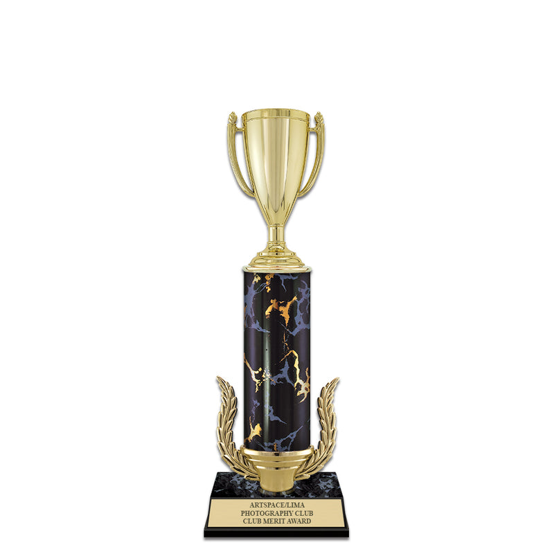 12" Black Faux Marble Award Trophy With Wreath
