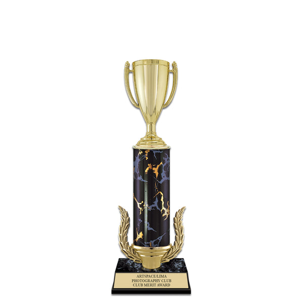 12" Black Faux Marble Award Trophy With Wreath