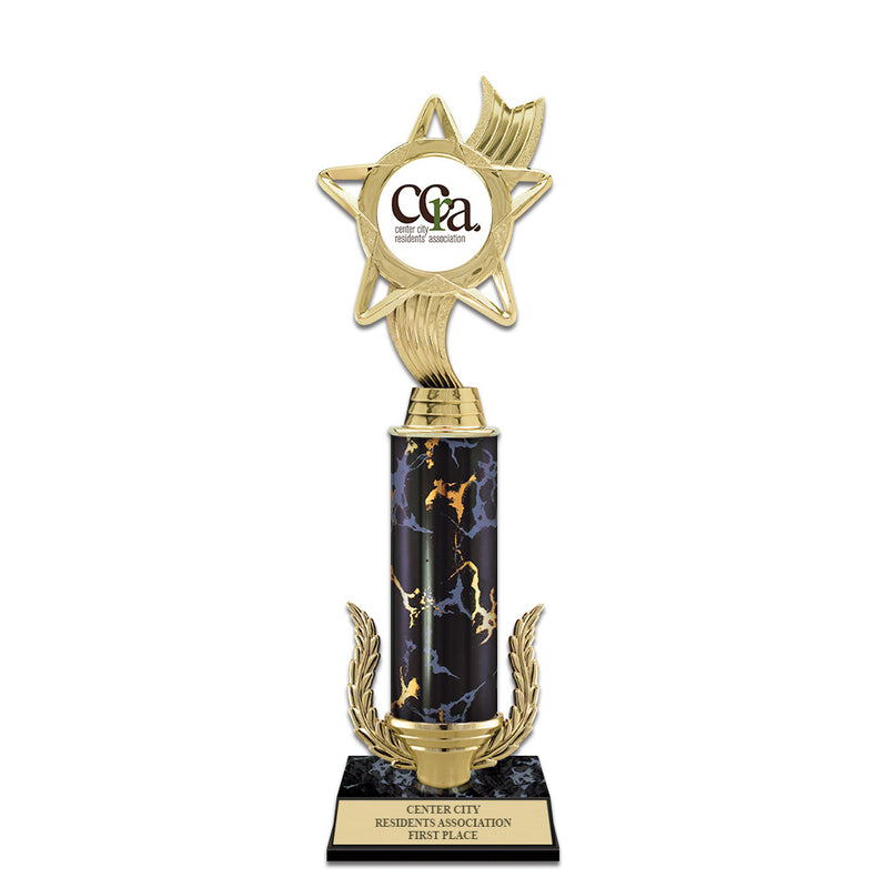12" Custom Black Faux Marble Award Trophy w/Wreath & Insert Top