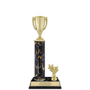 12" Custom Black Faux Marble Award Trophy With Trim & Black Base