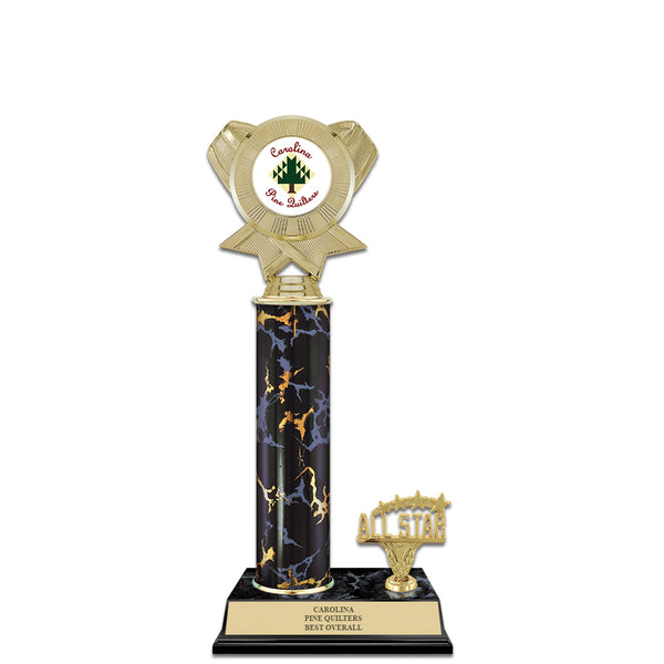 12" Custom Black Faux Marble Award Trophy w/Trim & Insert Top