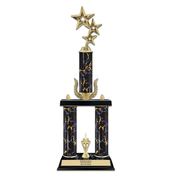20" Black Faux Marble Award Trophy With Wreath And Trim