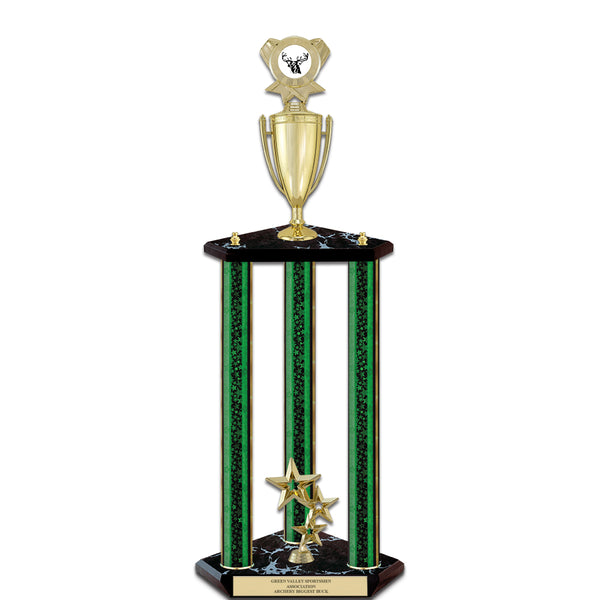 26" Custom 3 Column Black Base Award Trophy With Loving Cup & Insert Top