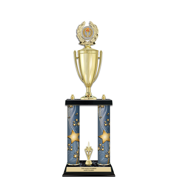 22" Custom 2 Column Black Marble Base Award Trophy With Loving Cup & Insert Trophy