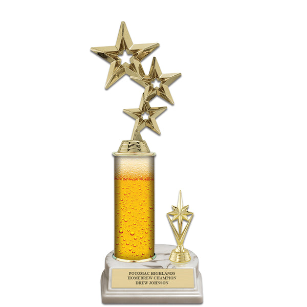 11" White Base Award Trophy With Trim, Figurine Top, and Custom Column
