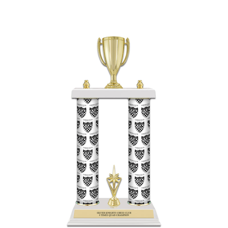 15" Custom 2 Column Trophy with Trim and White Marble Base