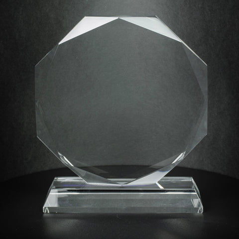 5-1/2" x 4-1/2" Custom Engraved Octagon Optical Crystal With Attached Base