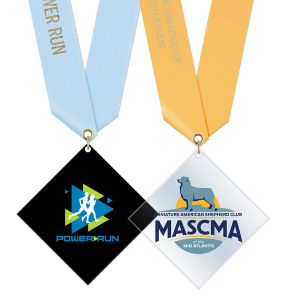 3-1/2" Standard Shape Custom Acrylic Medal With Satin Neck Ribbon