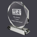 6-1/4" x 5-3/8" Custom Engraved Octagon Optical Crystal With Attached Base.